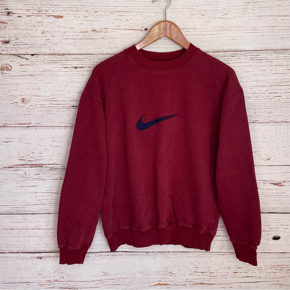 Nike vintage 90s large swish crewneck burgundy sweatshirt